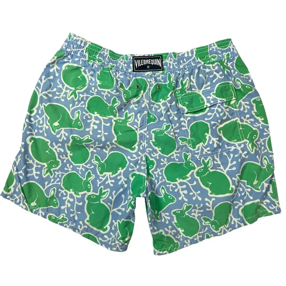 Vilebrequin Rabbit Print Swim Trunks MENS XL Green 6" Board Shorts NO LINER - Picture 2 of 14